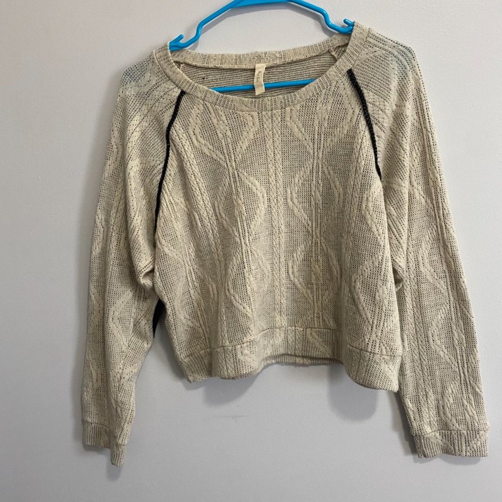 Mind Code Womens Boho Soft Knit Top Medium Beige Long Sleeve Shirt